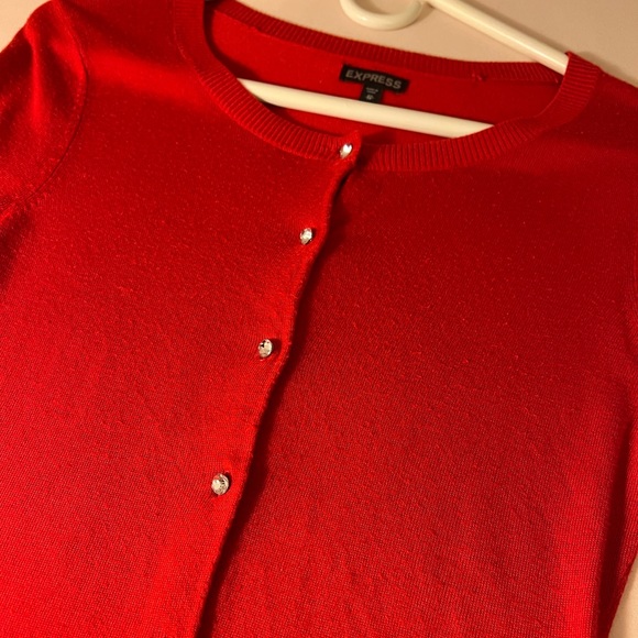 Express Red Rhinestone Button Cardigan - Picture 5 of 5